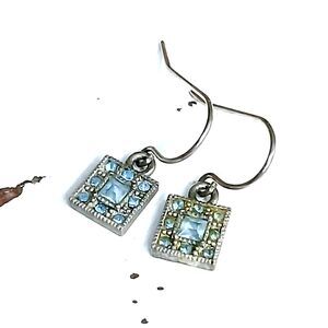 Dainty Vintage Blue Stone Dangle Earrings, Minimalist